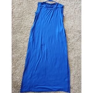 Women Dress Maxi Size‎ Medium Full Length Knit Blue Medium Beach Casual Pockets